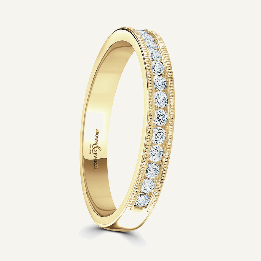 Round Brilliant Cut, Millgrain Channel, Courted Diamond Eternity Ring
