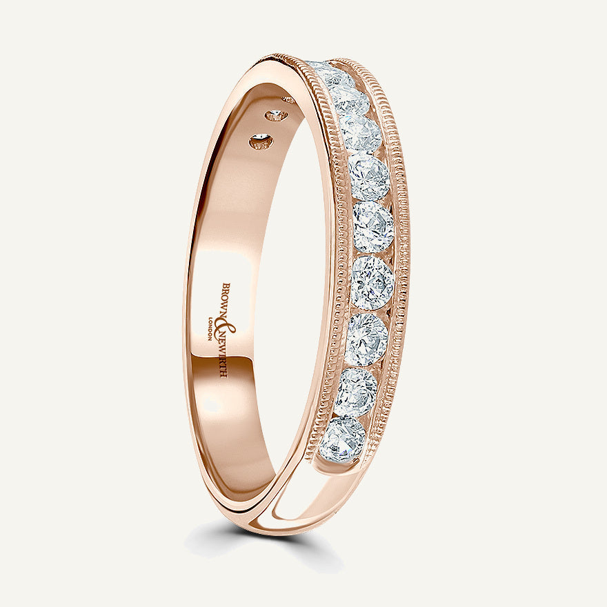 Round Brilliant Cut, Millgrain Channel, Courted Diamond Eternity Ring
