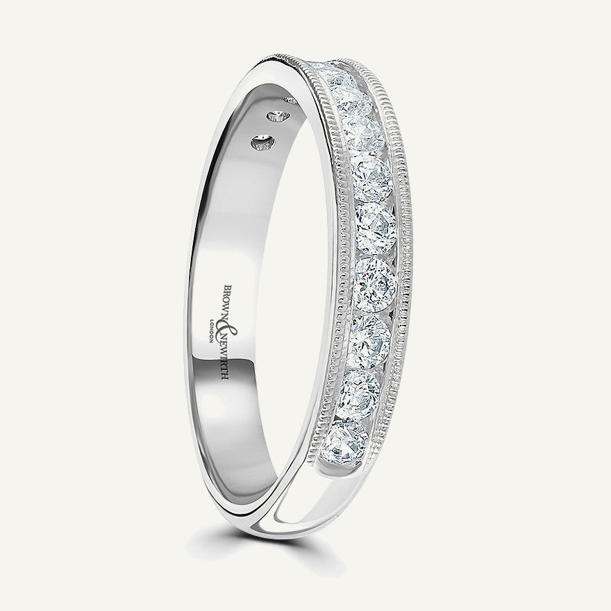Round Brilliant Cut, Millgrain Channel, Courted Diamond Eternity Ring