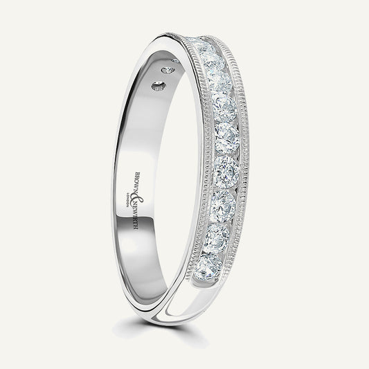 Round Brilliant Cut, Millgrain Channel, Courted Diamond Eternity Ring