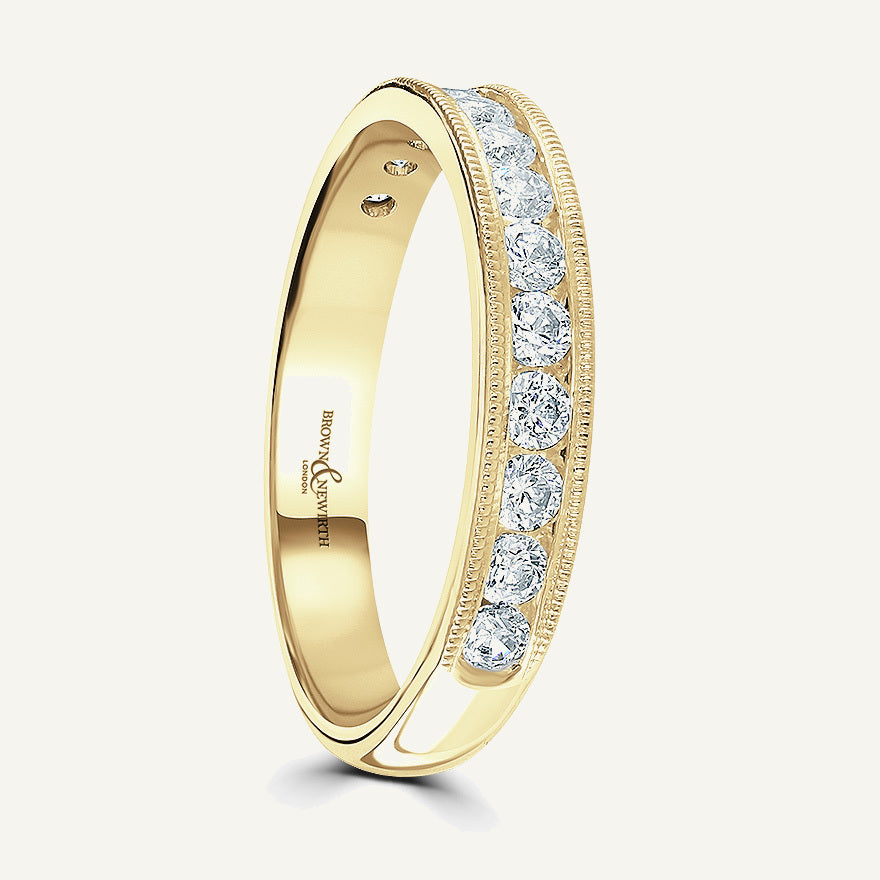 Round Brilliant Cut, Millgrain Channel, Courted Diamond Eternity Ring