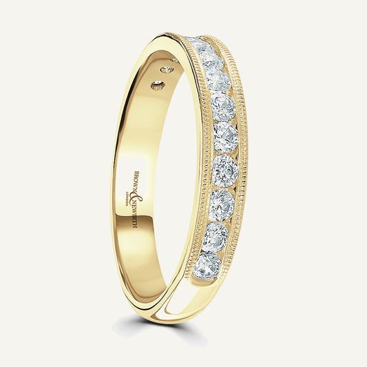 Round Brilliant Cut, Millgrain Channel, Courted Diamond Eternity Ring
