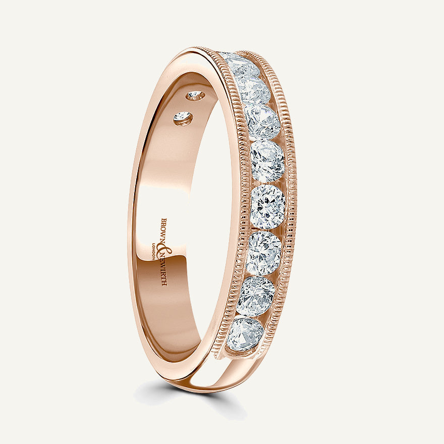 Round Brilliant Cut, Millgrain Channel, Courted Diamond Eternity Ring