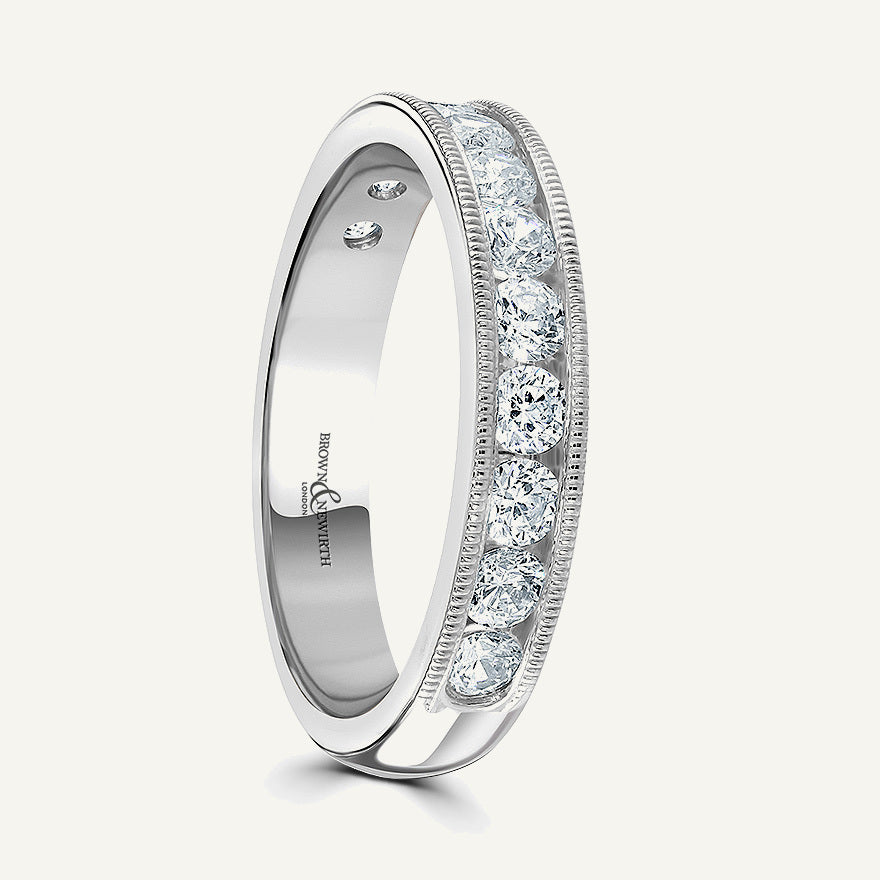 Round Brilliant Cut, Millgrain Channel, Courted Diamond Eternity Ring
