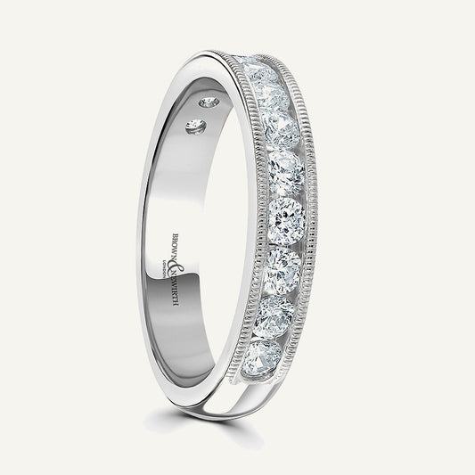 Round Brilliant Cut, Millgrain Channel, Courted Diamond Eternity Ring