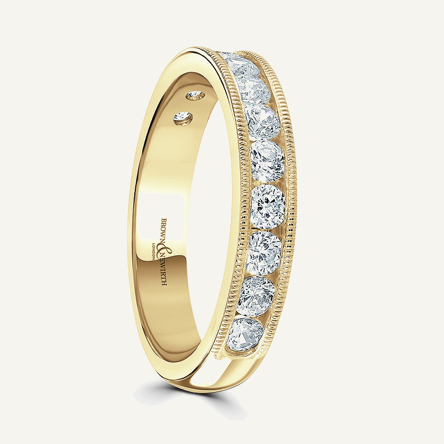 Round Brilliant Cut, Millgrain Channel, Courted Diamond Eternity Ring