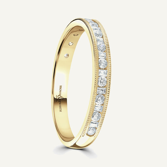 Round Brilliant & Baguette Cut, Millgrain Channel, Courted Diamond Eternity Ring