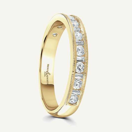 Round Brilliant & Baguette Cut, Millgrain Channel, Courted Diamond Eternity Ring