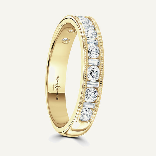 Round Brilliant & Baguette Cut, Millgrain Channel, Courted Diamond Eternity Ring