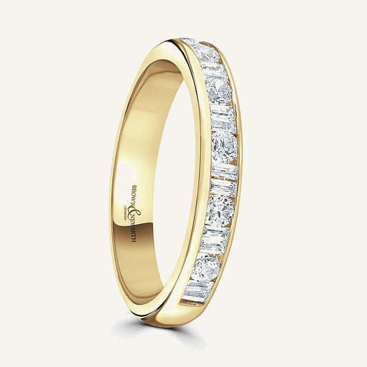 Round Brilliant & Double Baguette Cut, Channel, Courted Diamond Eternity Ring
