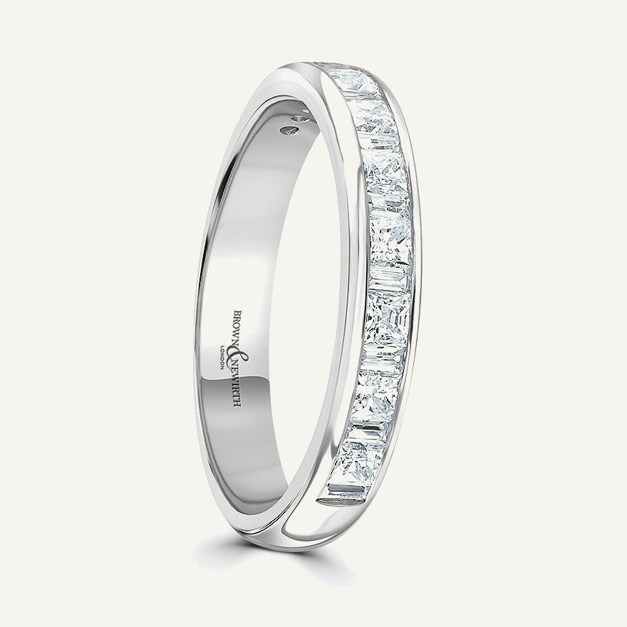 Princess & Baguette Cut, Channel, Courted Diamond Eternity Ring