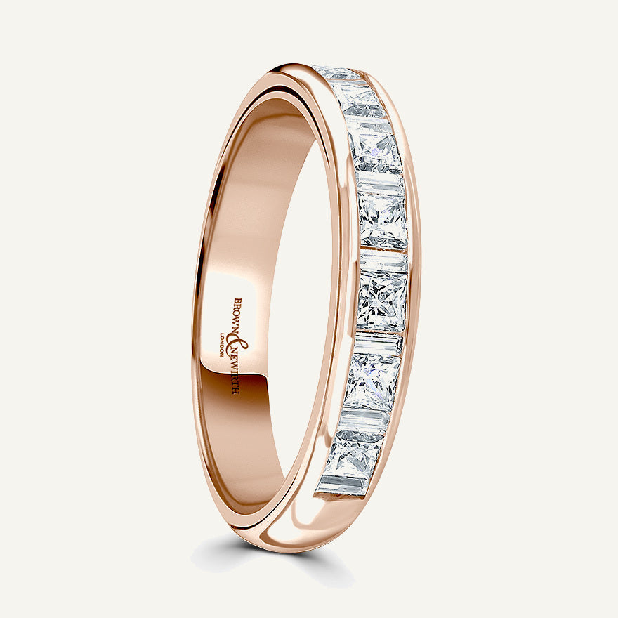 Princess & Baguette Cut, Channel, Courted Diamond Eternity Ring