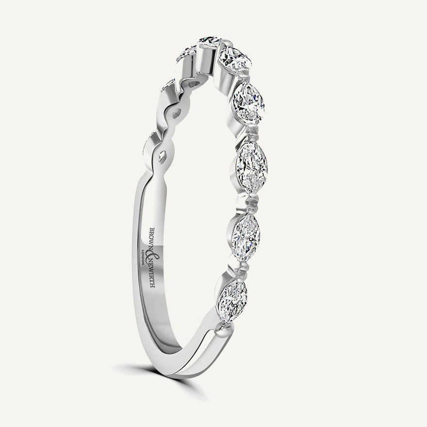 Pinched Design With Claw Set Marquise Cuts Diamond Eternity Ring