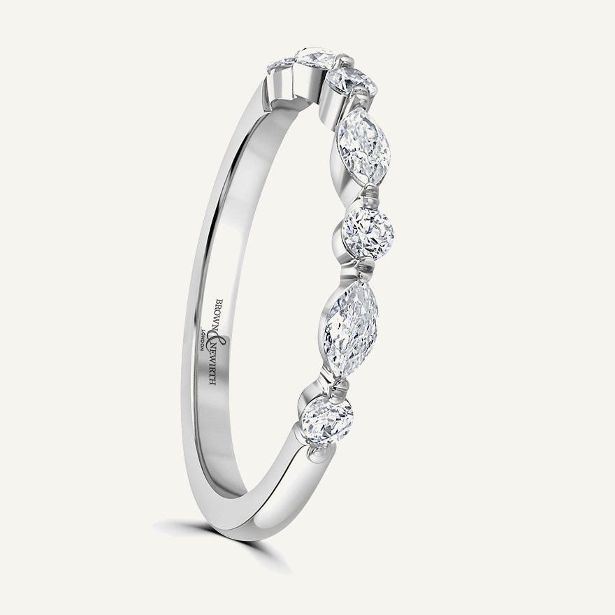 Pinched Design With Claw Set Round & Marquise Cuts Diamond Eternity Ring