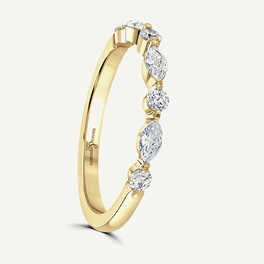 Pinched Design With Claw Set Round & Marquise Cuts Diamond Eternity Ring