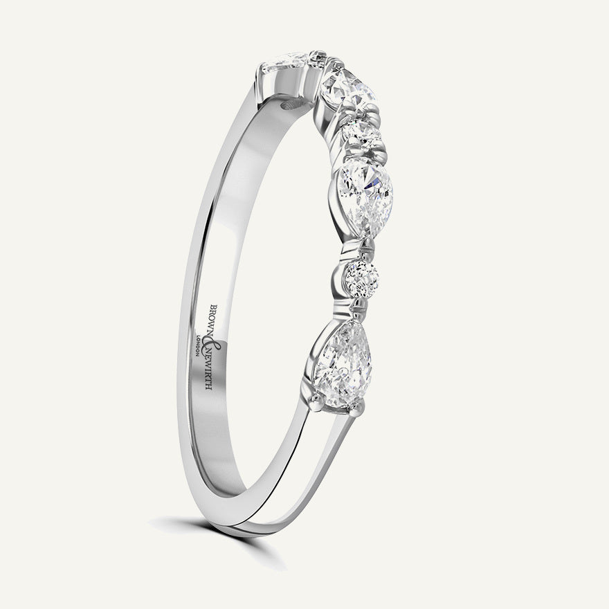 Pinched Design With Claw Set Round & Pear Cuts Diamond Eternity Ring