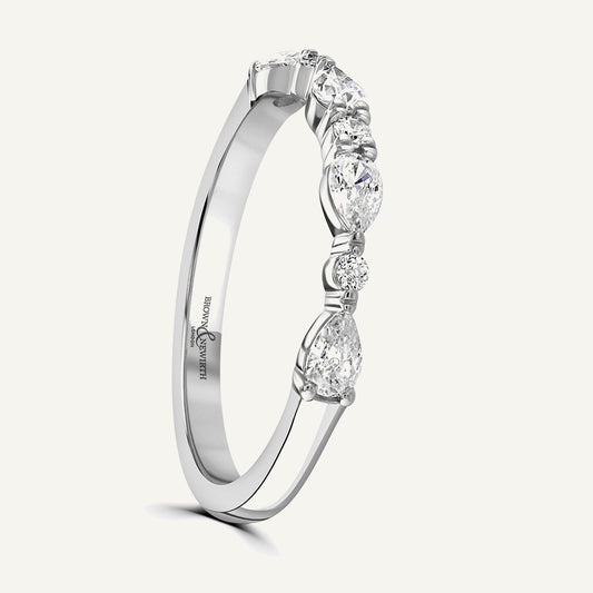 Pinched Design With Claw Set Round & Pear Cuts Diamond Eternity Ring