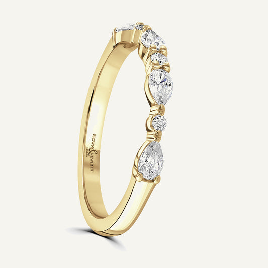 Pinched Design With Claw Set Round & Pear Cuts Diamond Eternity Ring