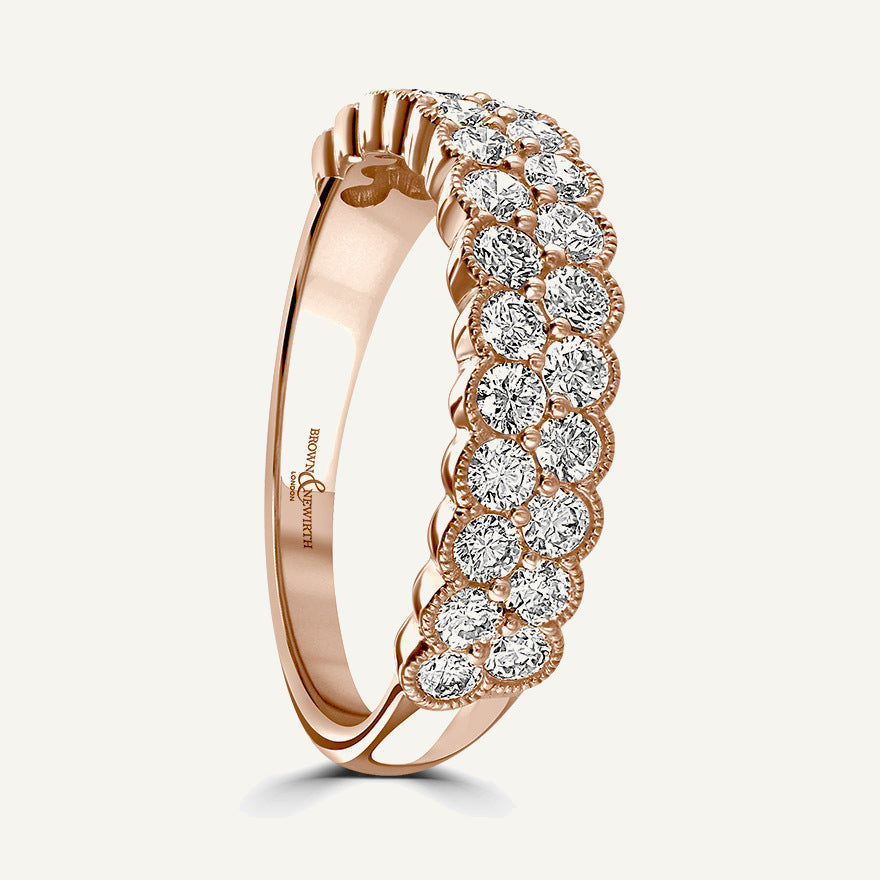 Graduated Bezel Set Rounds With Millgrain Edge, Double Row Diamond Eternity Ring