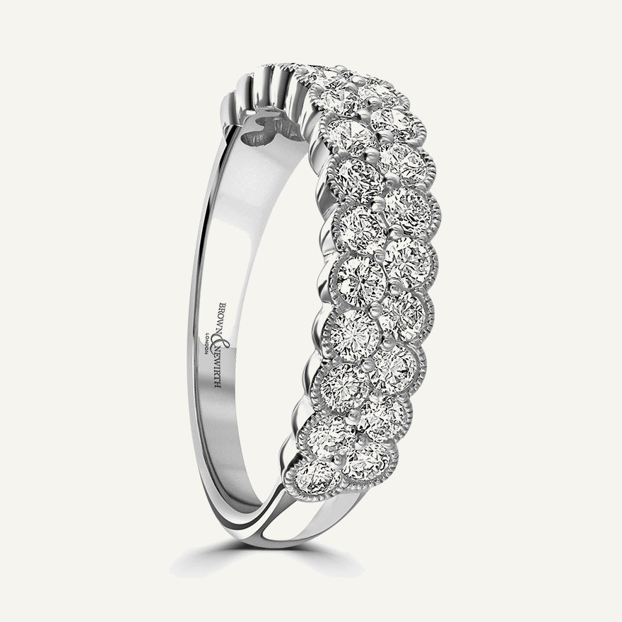 Graduated Bezel Set Rounds With Millgrain Edge, Double Row Diamond Eternity Ring