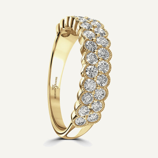 Graduated Bezel Set Rounds With Millgrain Edge, Double Row Diamond Eternity Ring