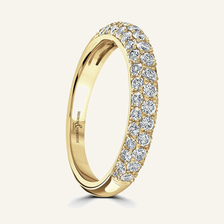 Round Brilliant Cut, Three Row Micro Pave, Fallaway Diamond Eternity Ring
