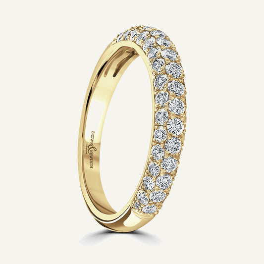 Round Brilliant Cut, Three Row Micro Pave, Fallaway Diamond Eternity Ring
