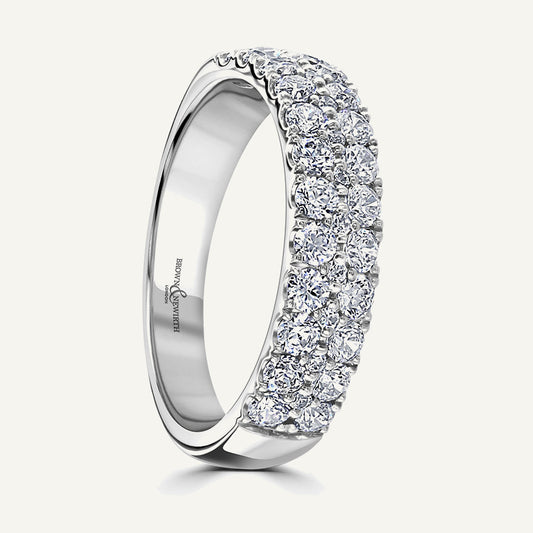 Round Brilliant Cut, Hopscotch Claw, Three Row Diamond Eternity Ring