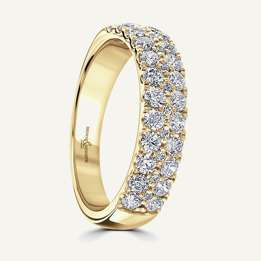 Round Brilliant Cut, Hopscotch Claw, Three Row Diamond Eternity Ring