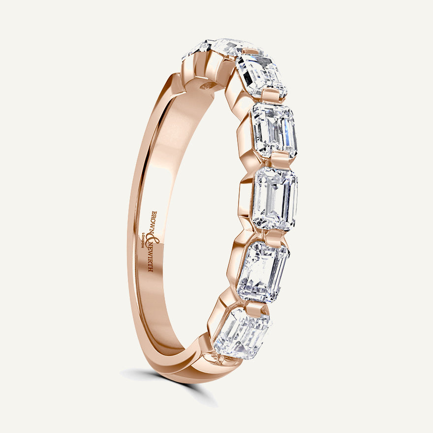 Landscape Emerald Band, Split Claw Diamond Eternity Ring