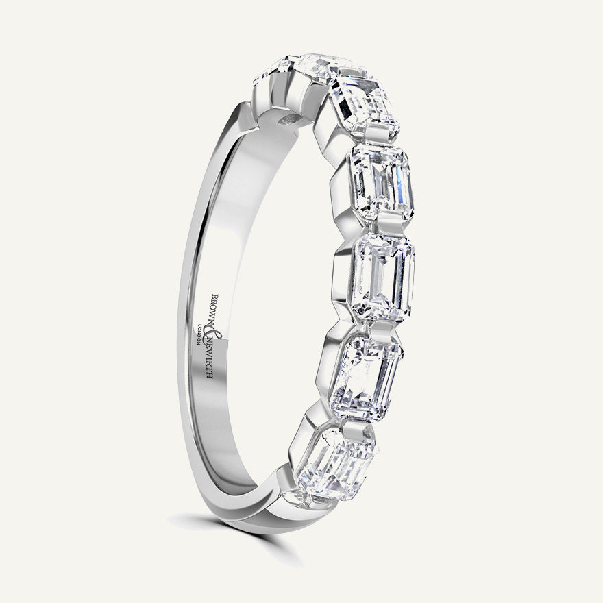 Landscape Emerald Band, Split Claw Diamond Eternity Ring