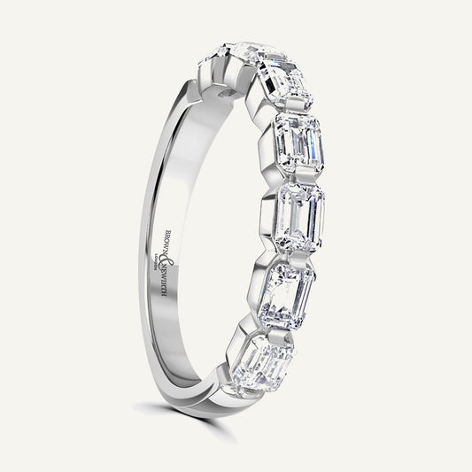 Landscape Emerald Band, Split Claw Diamond Eternity Ring