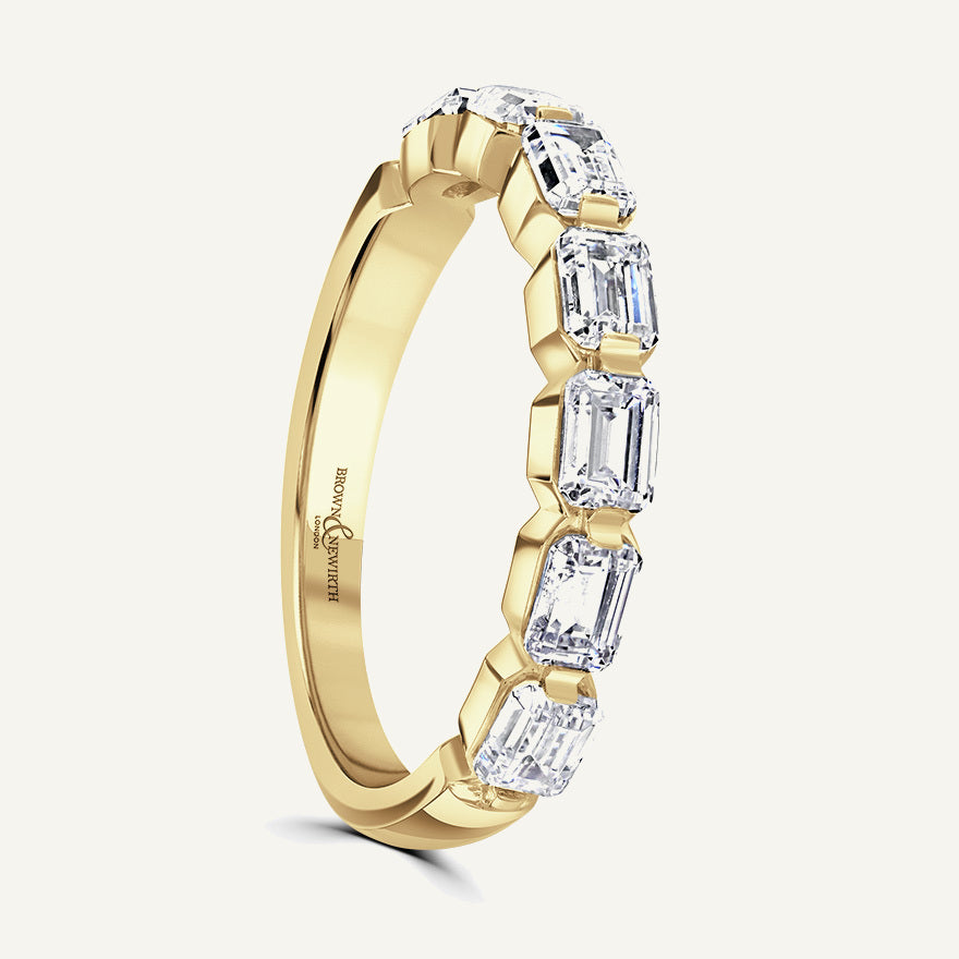 Landscape Emerald Band, Split Claw Diamond Eternity Ring