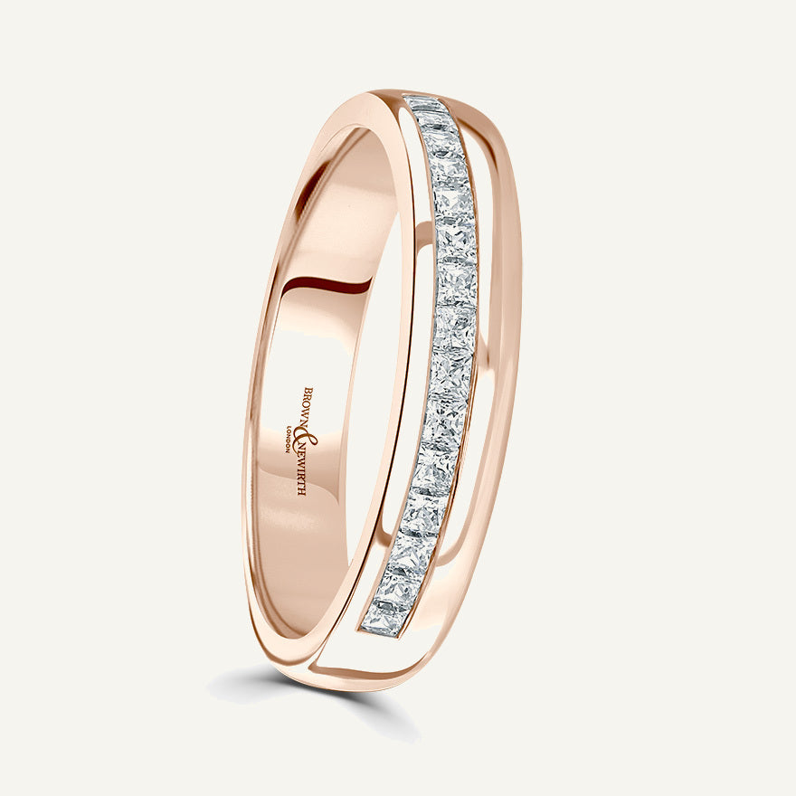 Princess Cut, Channel, Offset Diamond Eternity Ring
