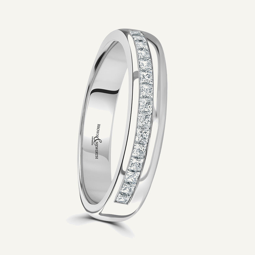 Princess Cut, Channel, Offset Diamond Eternity Ring