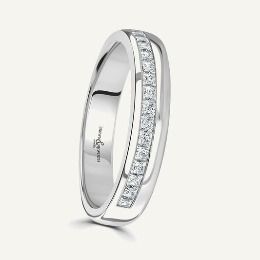 Princess Cut, Channel, Offset Diamond Eternity Ring