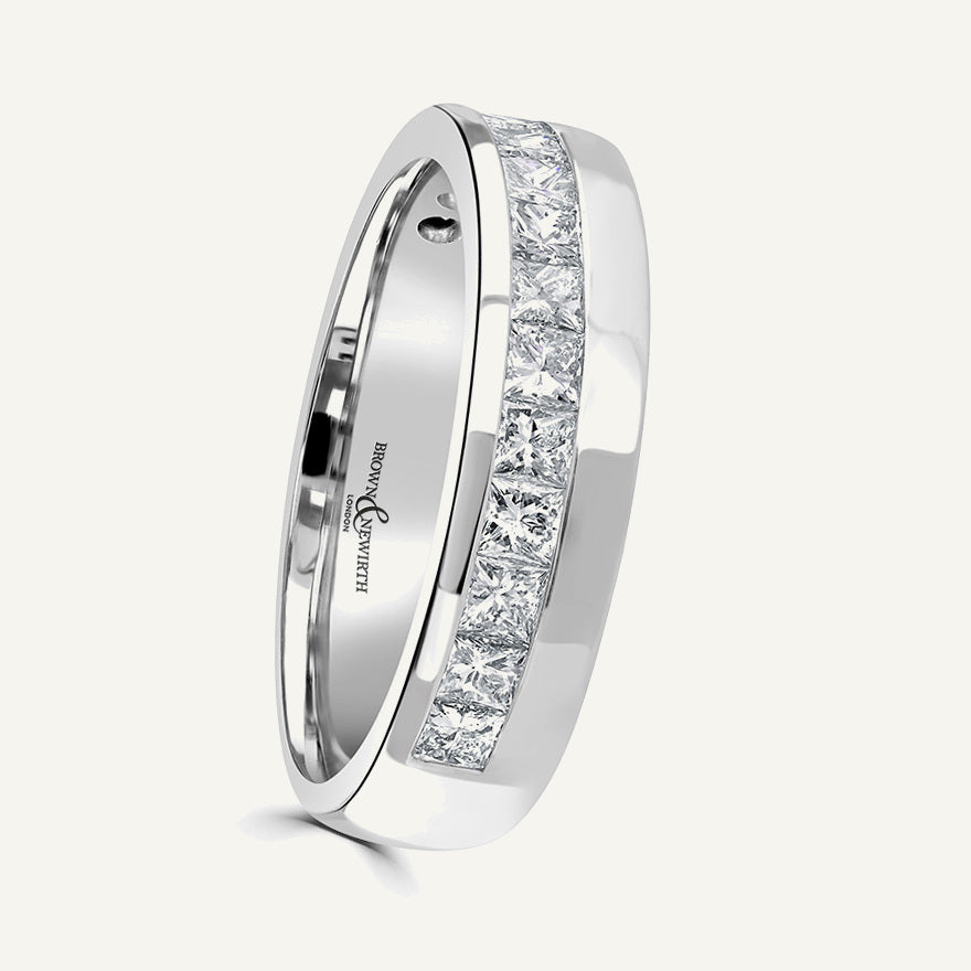 Princess Cut, Channel, Offset Diamond Eternity Ring