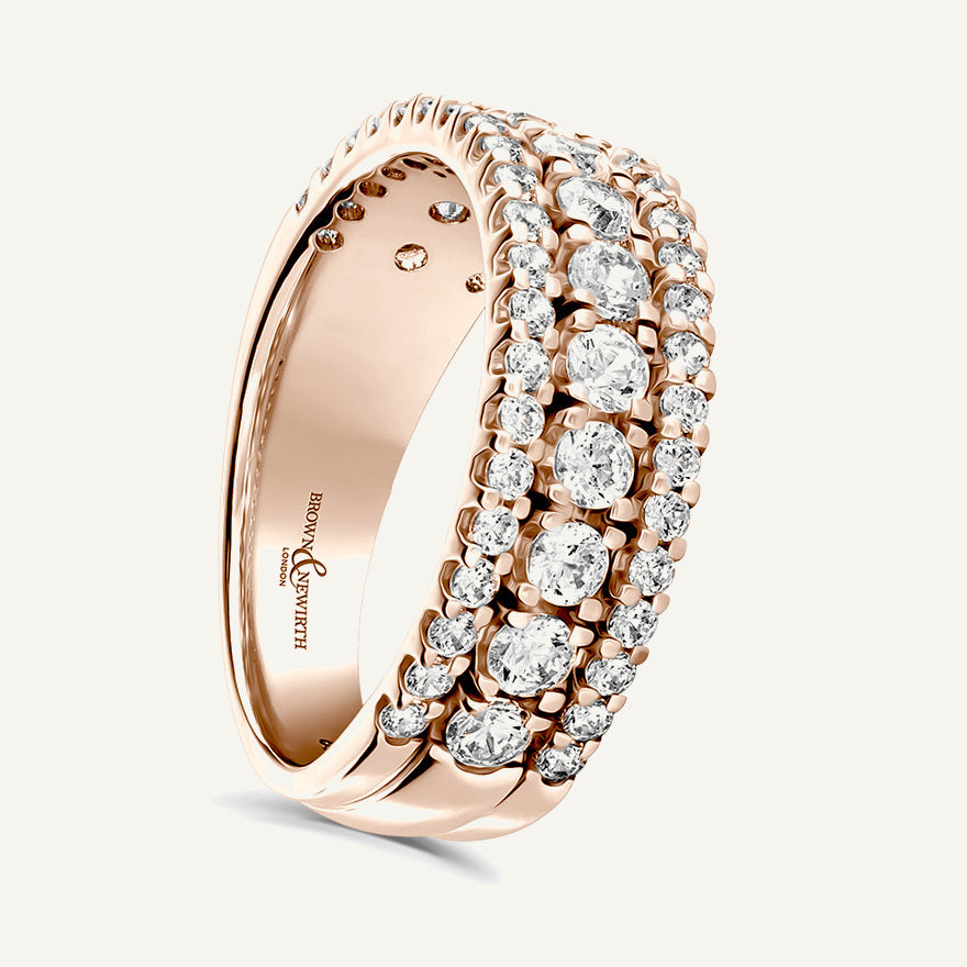Round Brilliant Cut Varrying Widths, Claw, Multi Row Diamond Eternity Ring