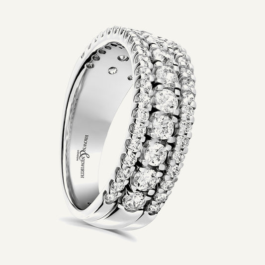 Round Brilliant Cut Varrying Widths, Claw, Multi Row Diamond Eternity Ring