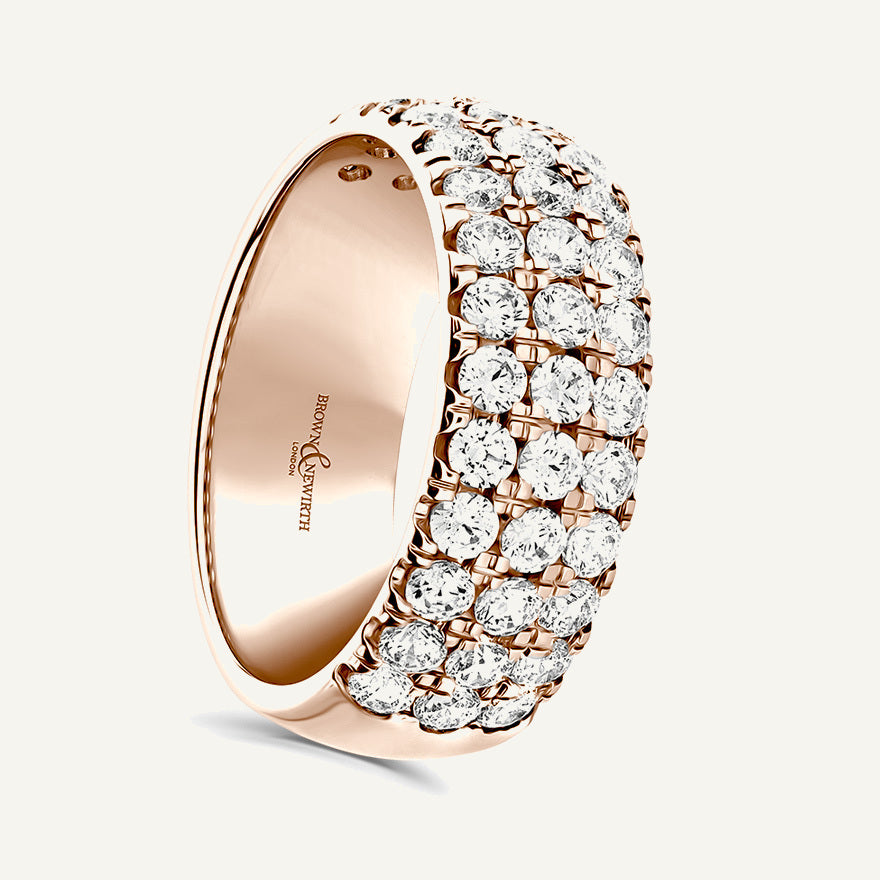 Round Brilliant Cut, Claw, Three Row Diamond Eternity Ring