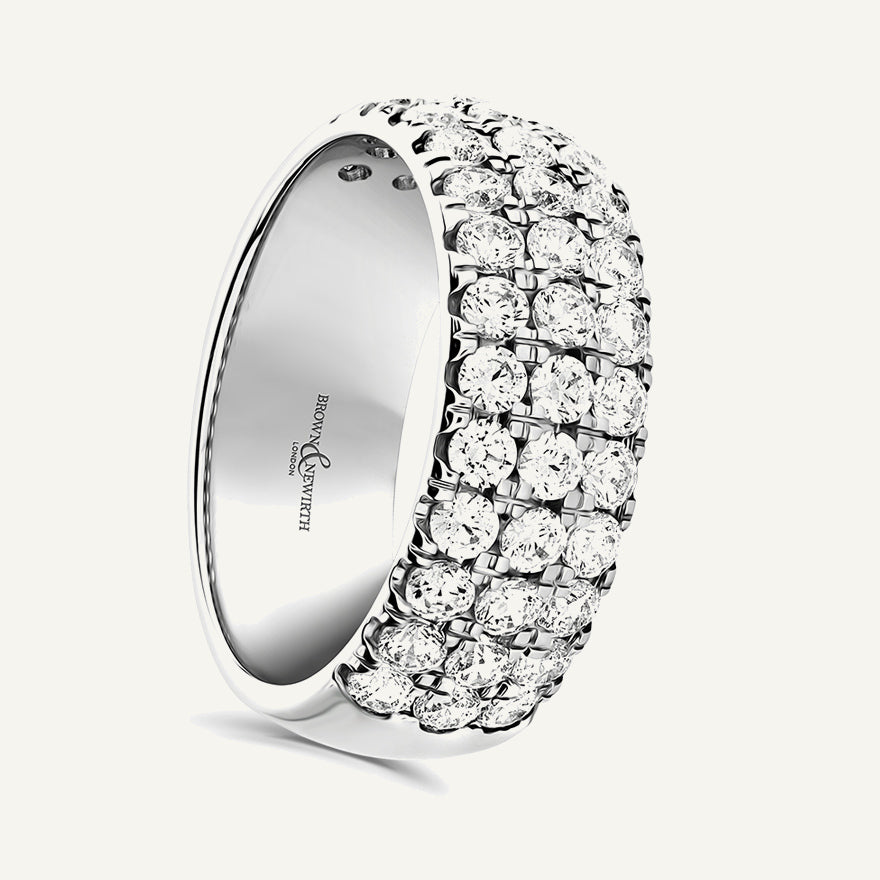 Round Brilliant Cut, Claw, Three Row Diamond Eternity Ring