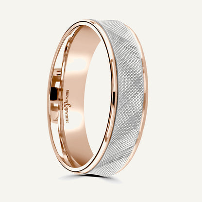 P1101 Flat Court Dual Colour Patterned Wedding Ring
