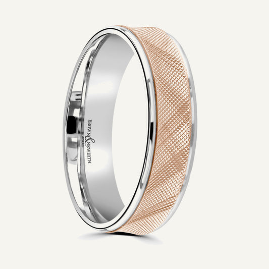 P1101 Flat Court Dual Colour Patterned Wedding Ring