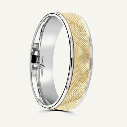 P1101 Flat Court Dual Colour Patterned Wedding Ring