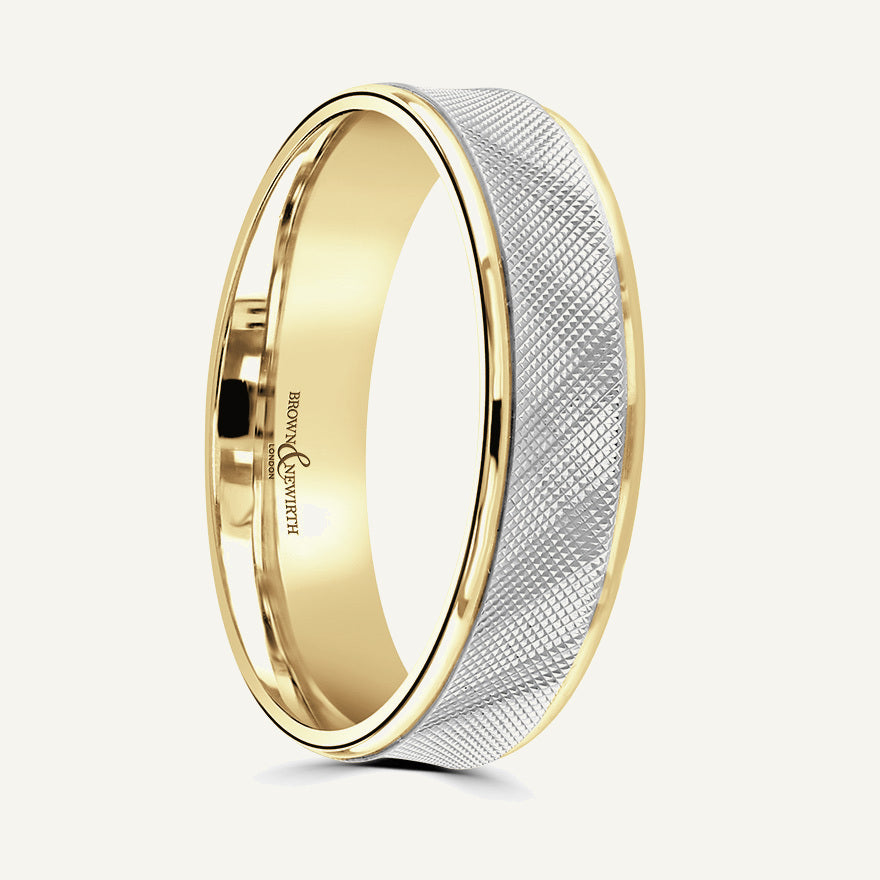 P1101 Flat Court Dual Colour Patterned Wedding Ring