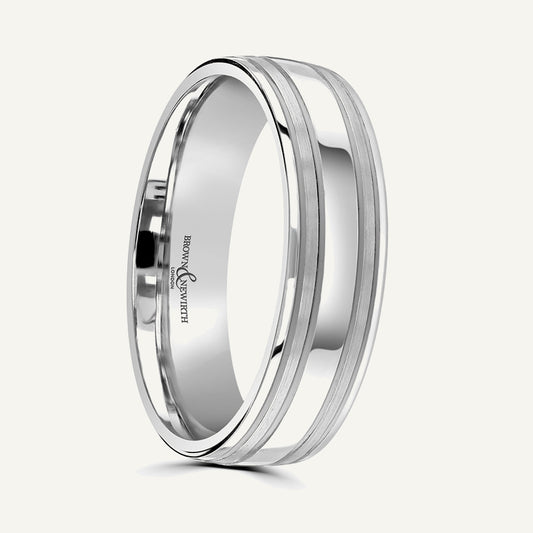 P1156 Modern Court Patterned Wedding Ring