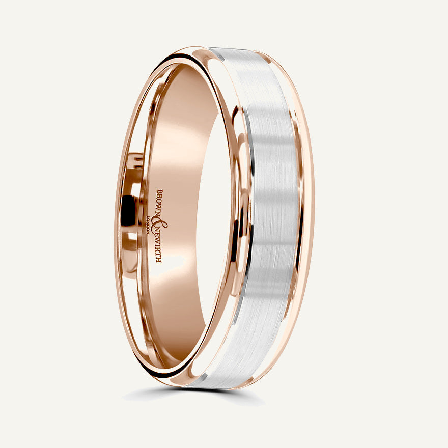 P1159 Softened Court Dual Colour Patterned Wedding Ring