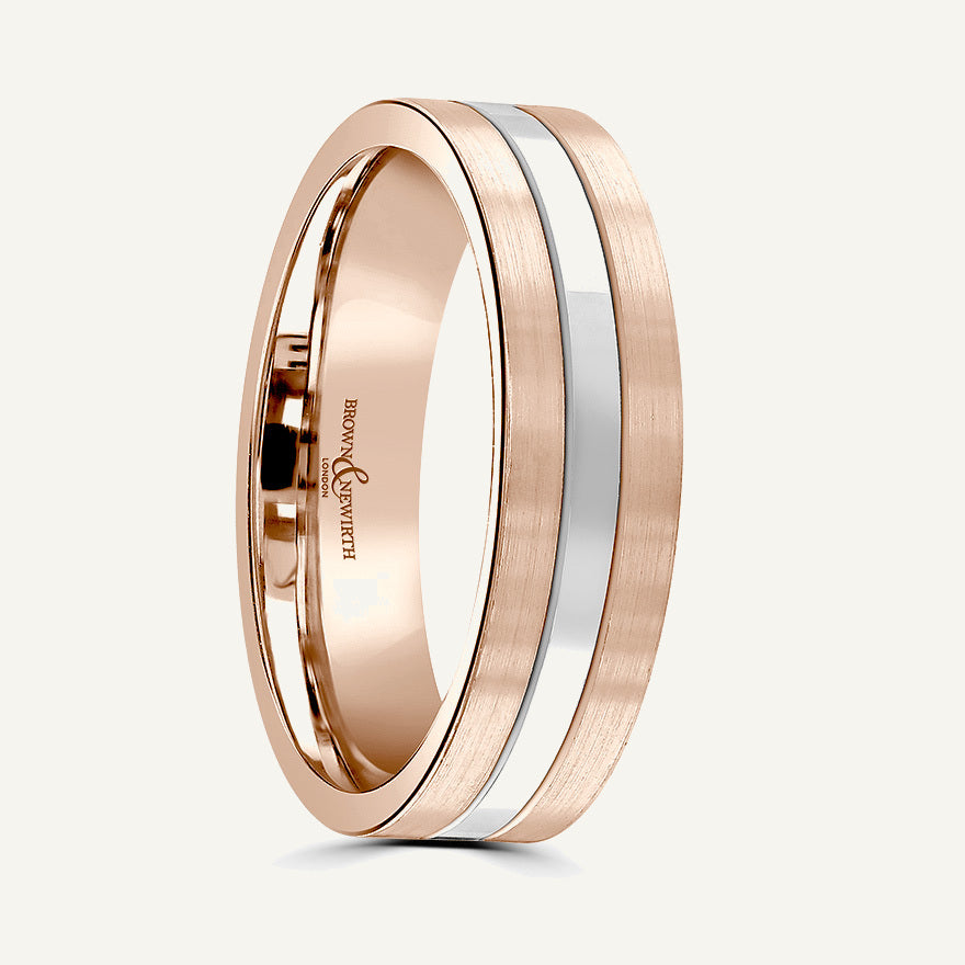 P1163 Flat Court Dual Colour Patterned Wedding Ring