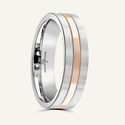 P1163 Flat Court Dual Colour Patterned Wedding Ring