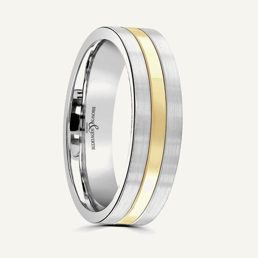 P1163 Flat Court Dual Colour Patterned Wedding Ring